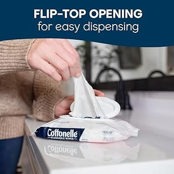 Cottonelle Fresh Feel Flushable Wet Wipes, Adult Wet Wipes, 8 Flip-Top Packs, 42 Wipes Per Pack (336 Total Wipes), Packaging May Vary