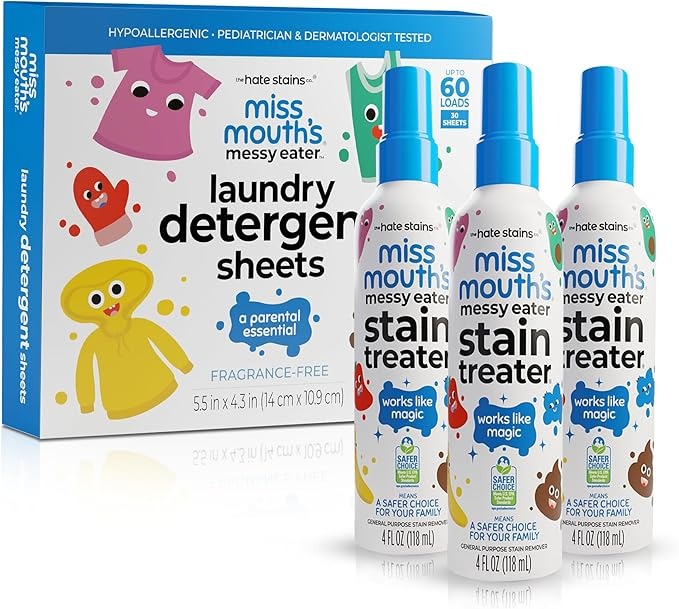 Miss Mouth's Messy Eater Stain Treater Spray - 4oz Stain Remover - Newborn & Baby Essentials - No Dry Cleaning Food, Grease, Coffee Off Laundry, Underwear, Fabric
