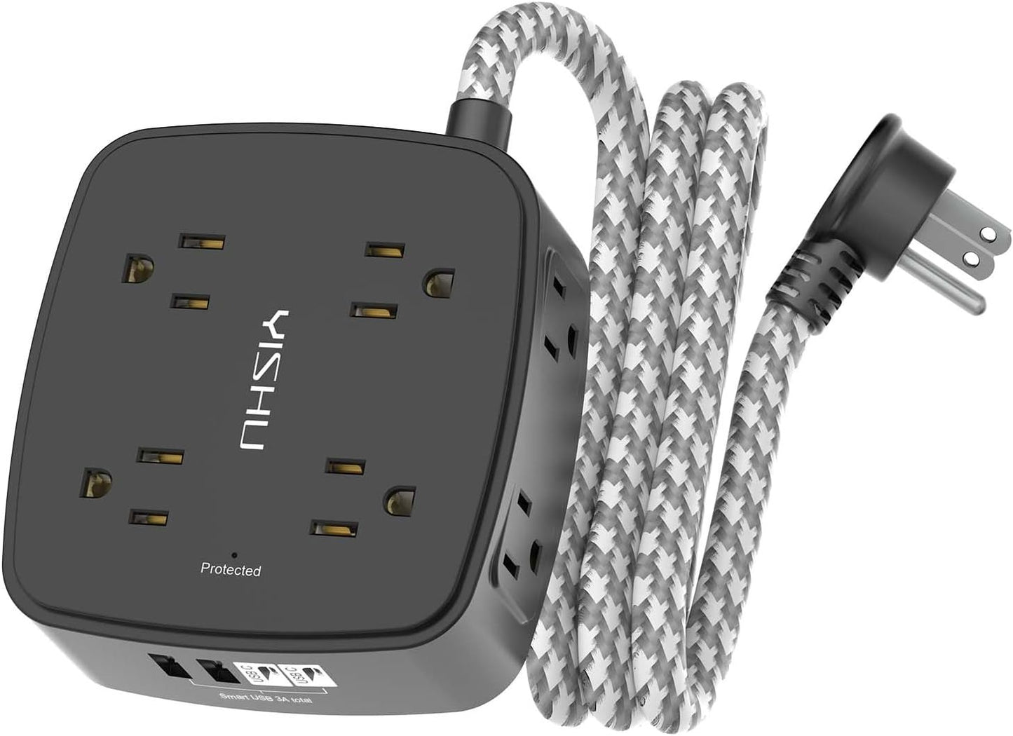 6 Ft Surge Protector Power Strip - 8 Widely Outlets with 4 USB Ports, 3 Side Outlet Extender with 6 Feet Extension Cord, Flat Plug, Wall Mount, Desk USB Charging Station, ETL,White