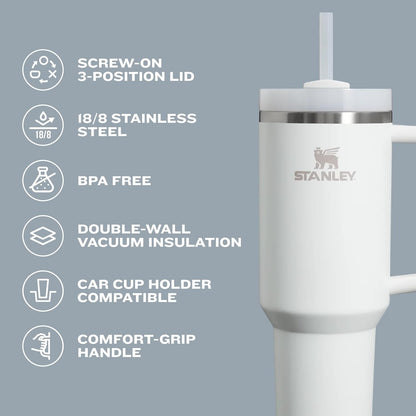 STANLEY Quencher H2.0 Tumbler with Handle and Straw 20 oz | Flowstate 3-Position Lid | Cup Holder Compatible for Travel | Insulated Stainless Steel Cup | BPA-Free | Cream 2.0