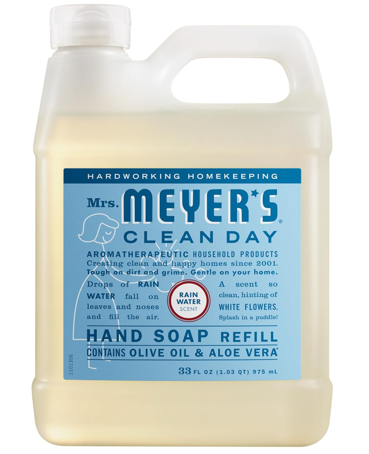 MRS. MEYER'S CLEAN DAY Hand Soap Refill, Rain Water Scent, 33 Fl Oz Bottle