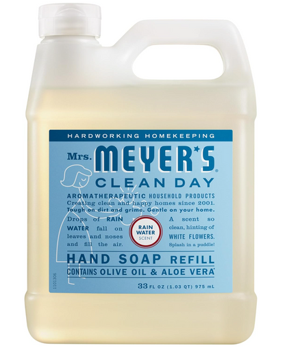 MRS. MEYER'S CLEAN DAY Hand Soap Refill, Rain Water Scent, 33 Fl Oz Bottle