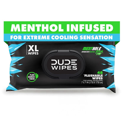 DUDE Wipes Unscented Flushable Wipes - Extra-Large Adult Wet Wipes for Sensitive Skin - 6 Pack (288 Count) - Infused with Vitamin E and Aloe - Septic and Sewer Safe