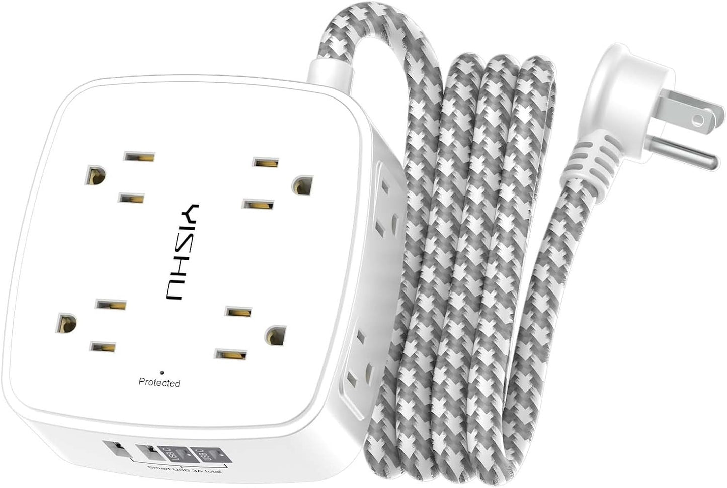 6 Ft Surge Protector Power Strip - 8 Widely Outlets with 4 USB Ports, 3 Side Outlet Extender with 6 Feet Extension Cord, Flat Plug, Wall Mount, Desk USB Charging Station, ETL,White