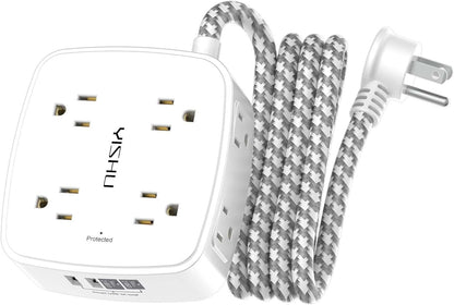 6 Ft Surge Protector Power Strip - 8 Widely Outlets with 4 USB Ports, 3 Side Outlet Extender with 6 Feet Extension Cord, Flat Plug, Wall Mount, Desk USB Charging Station, ETL,White